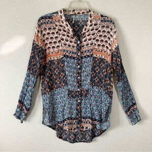 FREE PEOPLE FP ONE Samba Mix Shirt Patchwork Button Up Boho Cottagecore Floral S